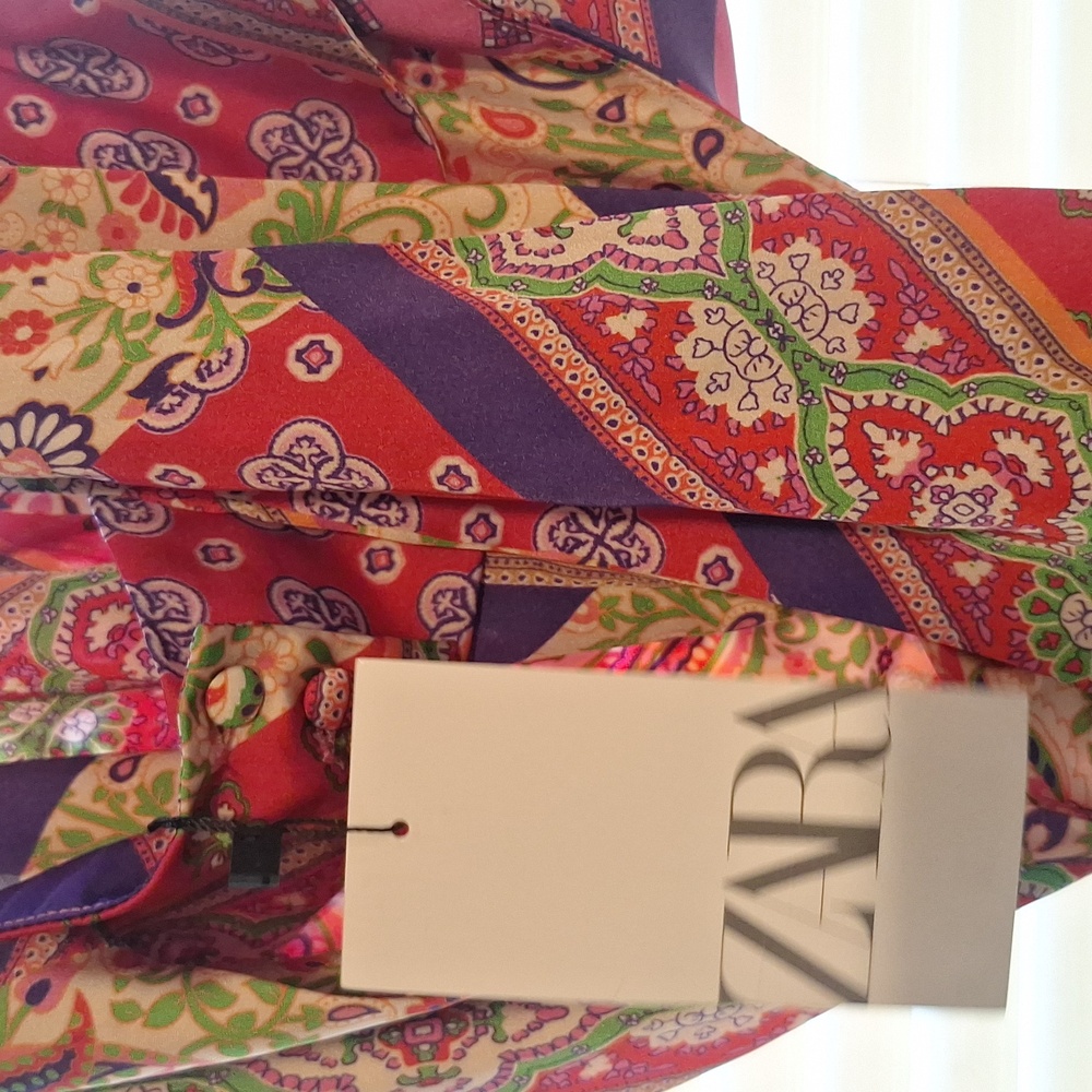 ZARA PATCHWORK PRINTED HALTER NECK MIDI DRESS- size large new with tags - Picture 4 of 4